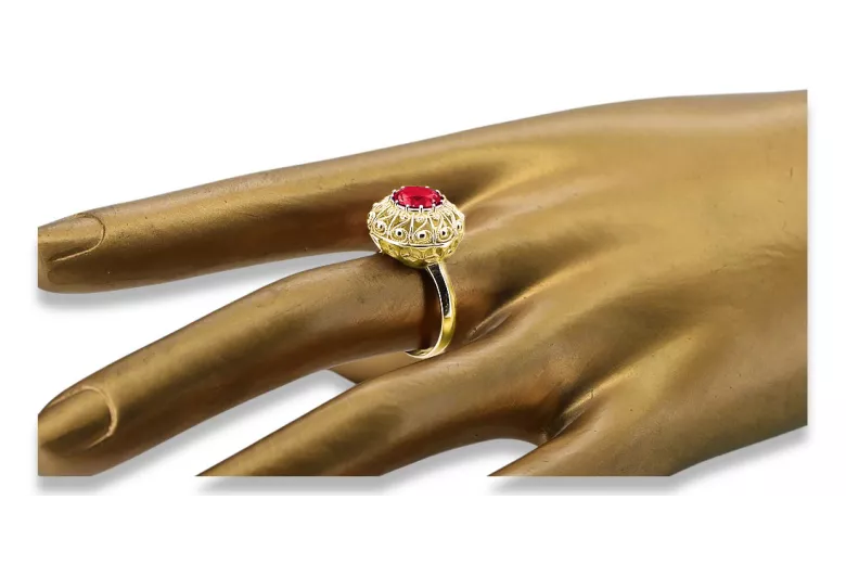 Pierścionek Rubin 14k żółte złoto Klasyczny Vintage vrc059y